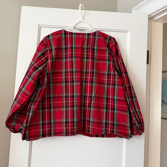 J.Crew XXL Red Tartan Plaid Puff-Sleeve Holiday Blouse - Picture 3 of 5